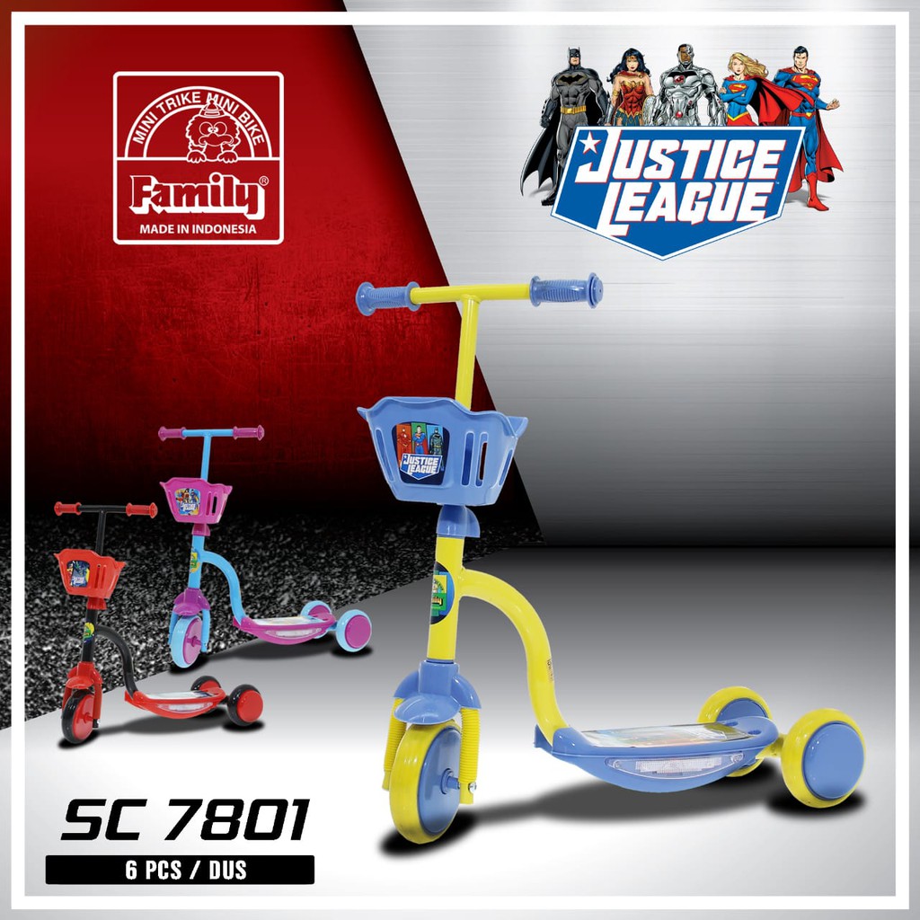 Skuter Anak Family sc 7801 Otopet dengan karakter super heroes Justice League