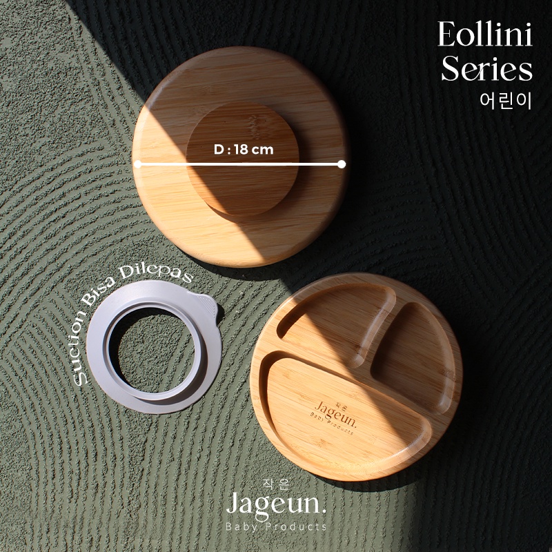 JAGEUN Bamboo Silicone Suction Plate | Piring Tempat Makan Kayu Bambu Anak Bayi Mpasi Silikon