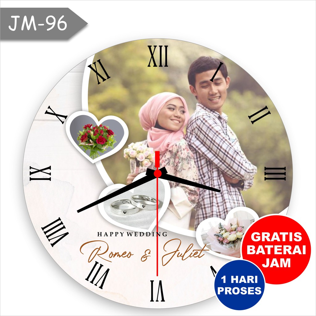 Hadiah Pernikahan KAdo Weedding Gift Souvenir Jam Dinding Unik Kayu Unik Custom Foto Exlusive Annive