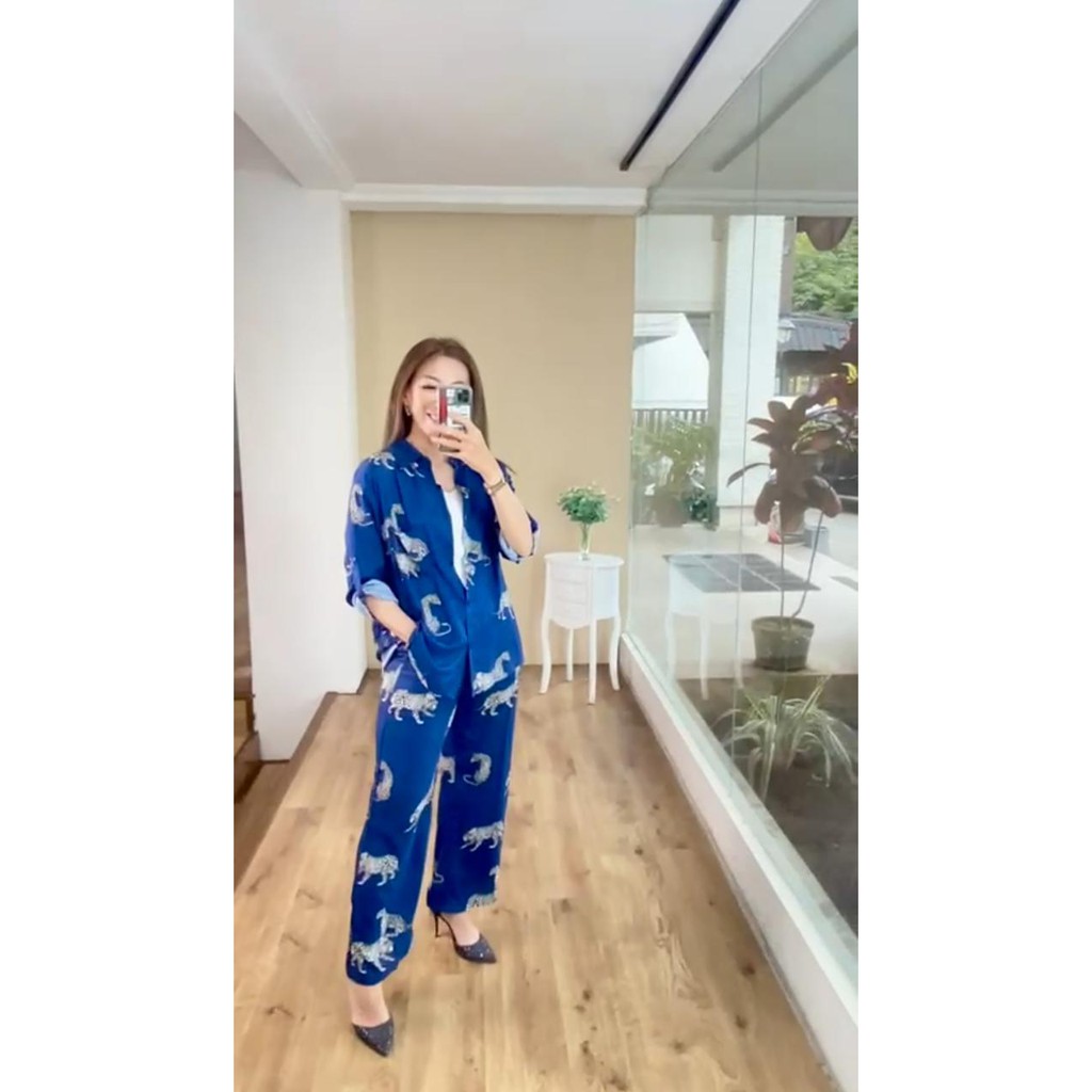 One set Kemeja katun Import Kemeja + celana kulot