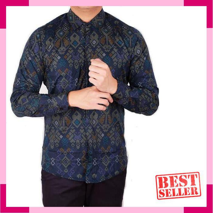 Mantul kemeja lengan panjang pria batik songket tosca - Hijau Tosca- M