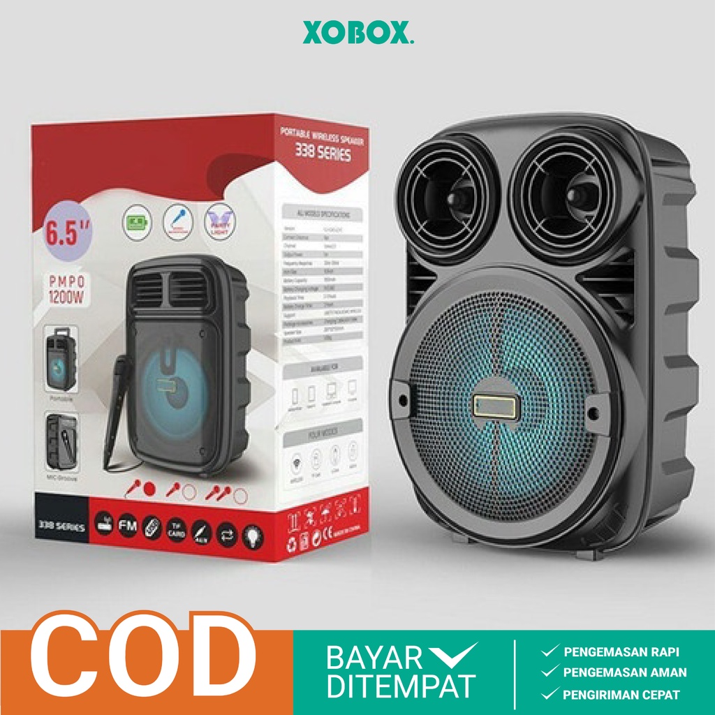 Speaker Bluetooth 3381/338 Bonus Mic 6,5Inci / Salon Aktif Portable Radio Fm/Speaker Wireless LED - XOBOX