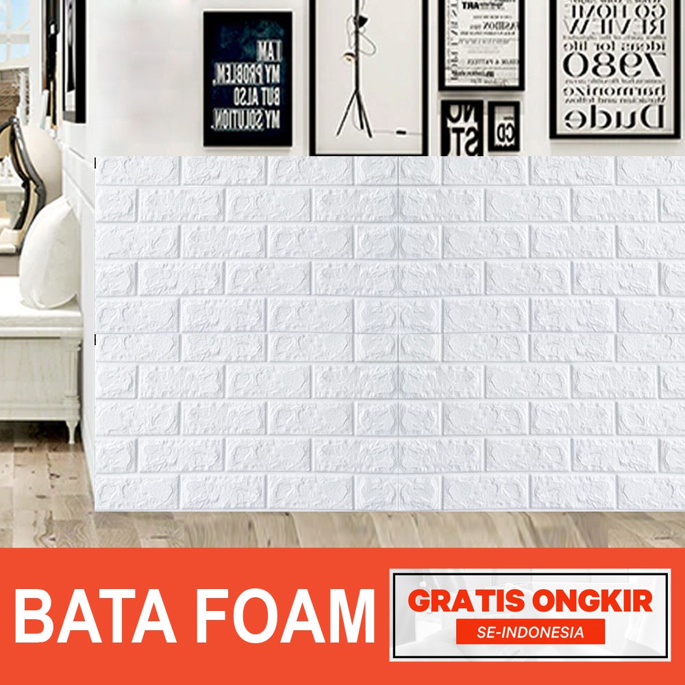 Wallpaper Dingding 3D Foam Motif Batu Bata /  Dekorasi Dinding Kamar Murah-FOAM BATA PUTIH 38CM