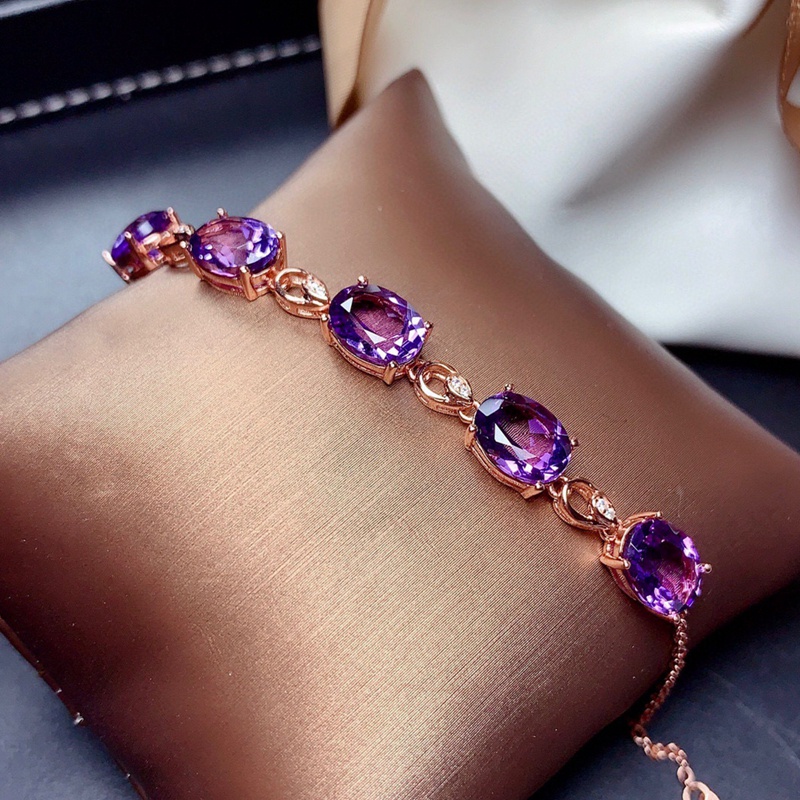 Fancyqube Gelang Rose Gold 18k Hias Batu Permata Kristal Ungu Untuk Wanita