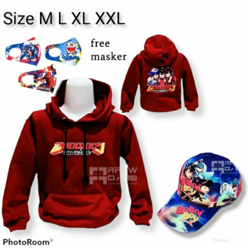 -Boboiboy-  2in1 jaket Hoodie anak Switer 2-9tahun gratis masker