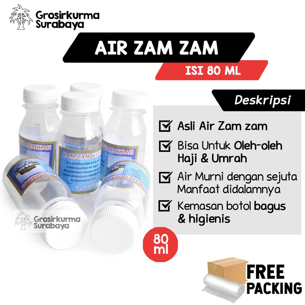 Air Zam zam 80ml Asli Original Arab Saudi Untuk Oleh oleh Haji Umroh Souvenir Tanah Suci Haramain