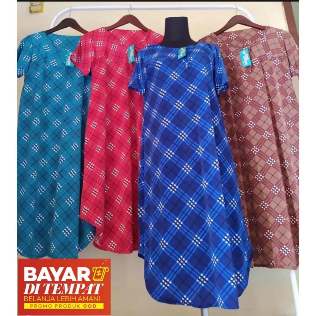 HOME DRESS DASTER SANTAI BAHAN JERSEY MOTIF KOTAK