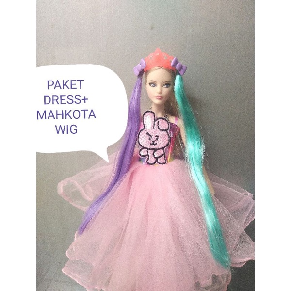 mahkota barbie/wig barbie/dress barbie/baju barbie/baju barbie kolektor/rambut palsu barbie/wig Bone