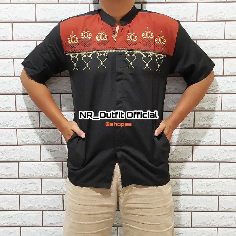 Baju Koko Pria Lengan Pendek Hem Bordil Motif Kombinasi Alusan / Halus Murah NR_Outfit Official COD