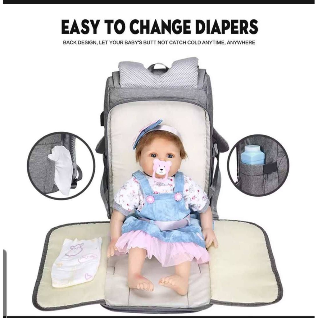 Moji- Tas Bayi Multifungsi Tempat Tidur Lipat / Diaper Bag / Tas Ransel Perlengkapan Bayi / Tas popok bayi / Tas traveling Bayi / Tas Multifungsi