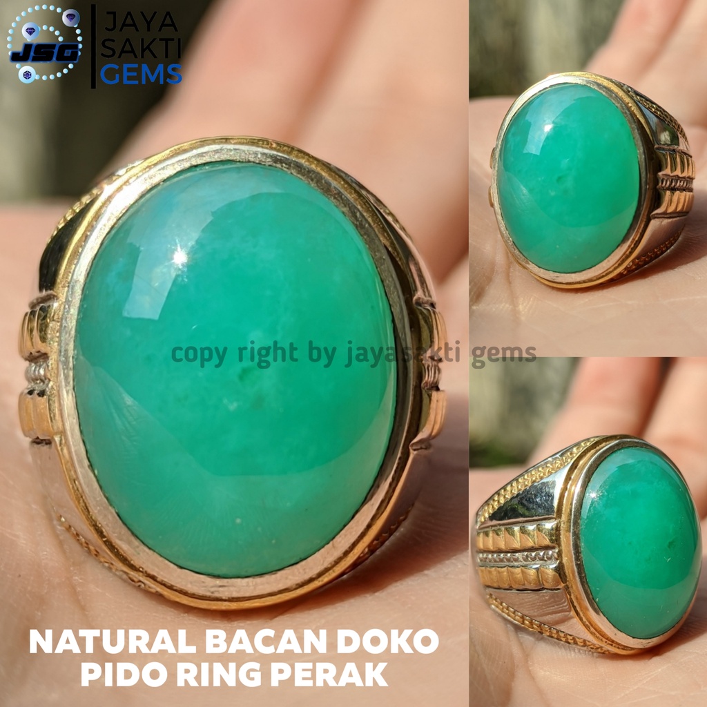 Natural Batu Akik Bacan Doko Pido Full Kristal Ring Perak BDP02