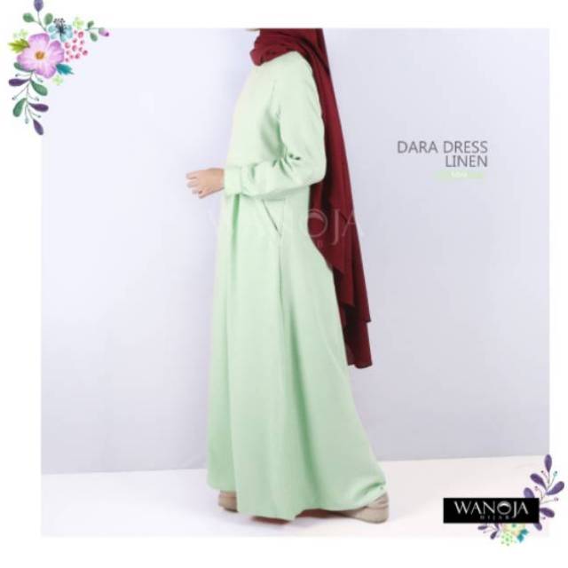 Gamis Polos Cantik Syari Murah Dara Bahan Linen by Wanoja