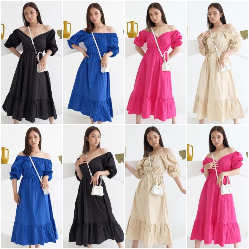 ❣️ SPECIAL PRICE ♡ PREMIUM ♡ ORIGINAL ! WENDY VINTAGE 2 WAYS SABRINA RUFFLE MIDI PARTY DRESS