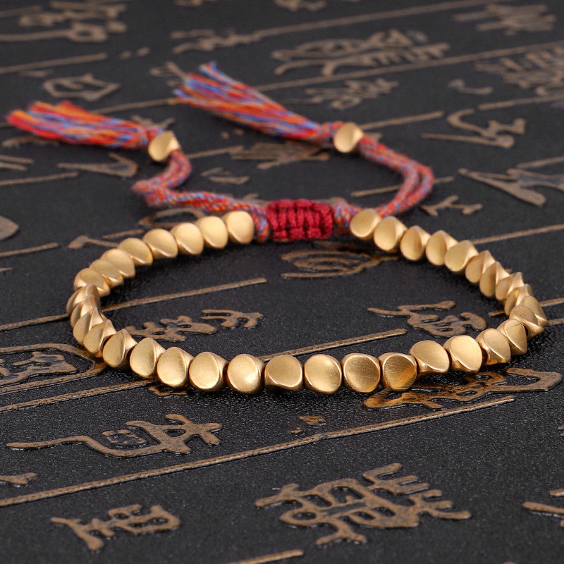 Handmade Tibetan Buddhist Braided Cotton Copper Beads Lucky Rope Bracelet Bangle