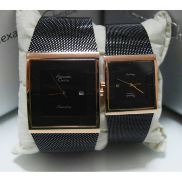 JAM TANGAN COUPLE/PASANGAN ALEXANDRE CHRISTIE RANTAI PASIR ORI GARANSI INTERNASIONAL ANTI AIR ELEGAN