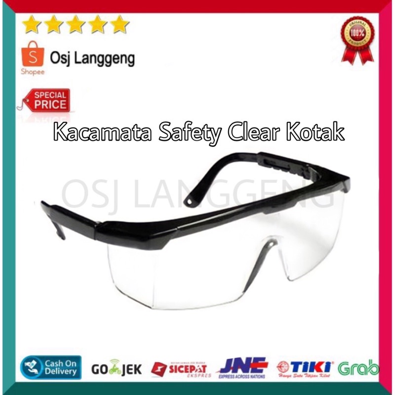 BISA COD |  Kacamata Kerja Proyek Safety Glasses Clear Kotak / Bening Original Murah