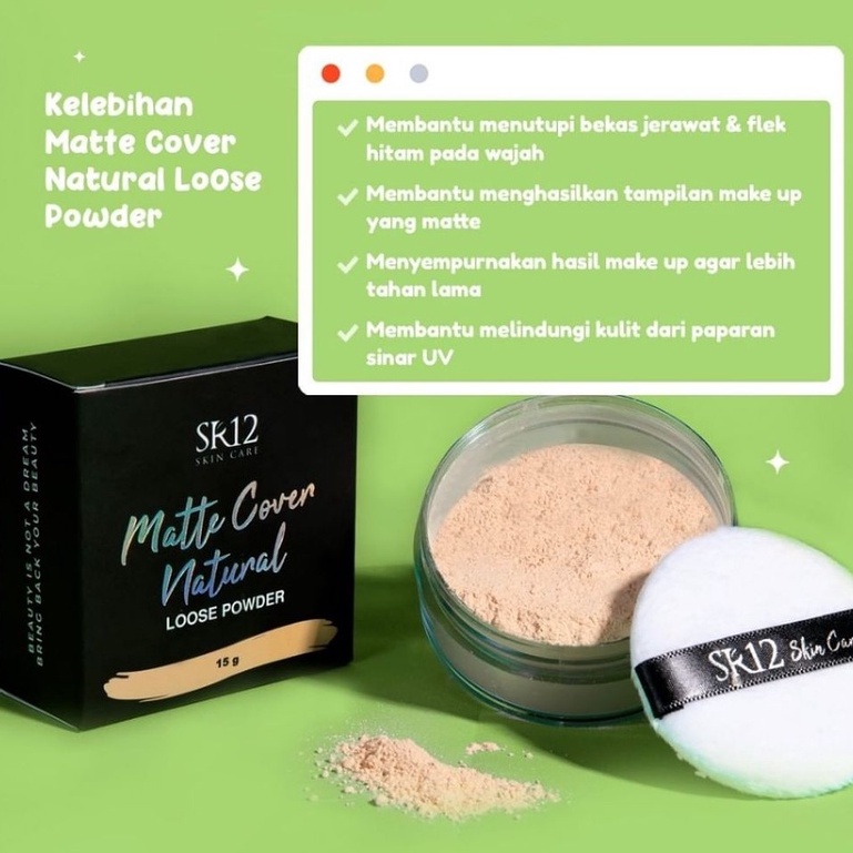 SR12 BEDAK TABUR Loose Powder Matte Cover Natural Memberikan Efek Look Makeup Natural Anti Sinar UV