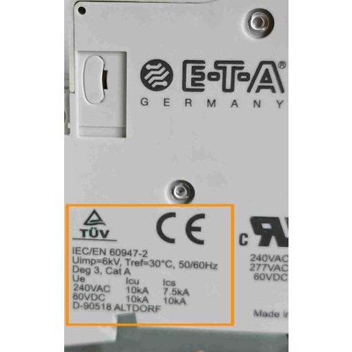 MCB MERK E-T-A 1 PHASE, 6A, 10A, 16A, 20A, 32A, 40A, 50, 63 MURAH