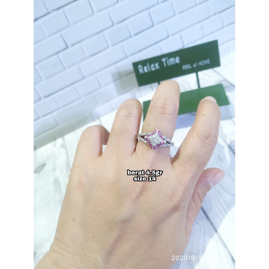 CINCIN COR KETUPAT MATA PINK PERAK ASLI S925 KODE CE043