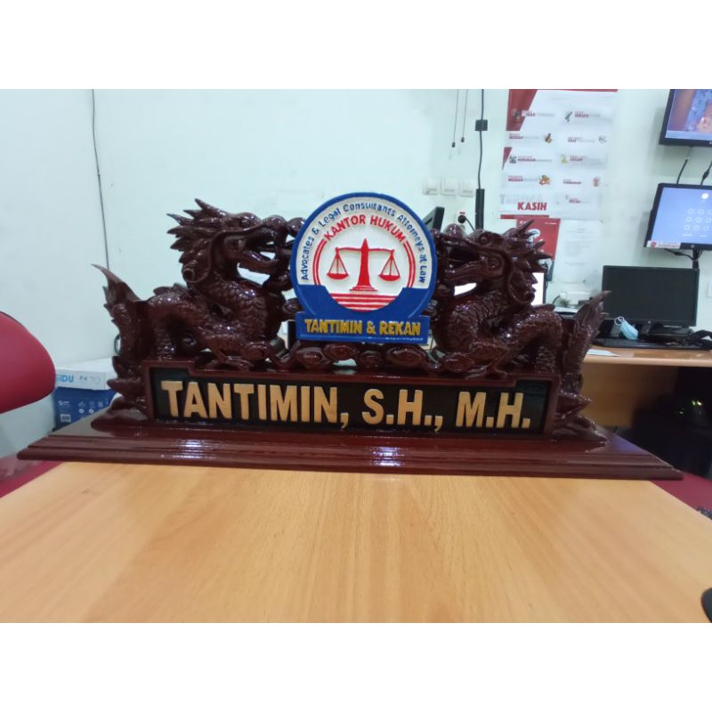 Papan nama meja kayu jati ukir NAGA asli JEPARA