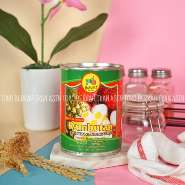 

Rambutan Kaleng Harvest Delight 656gr Stuffed With Pineapple / Rambutan Thailand