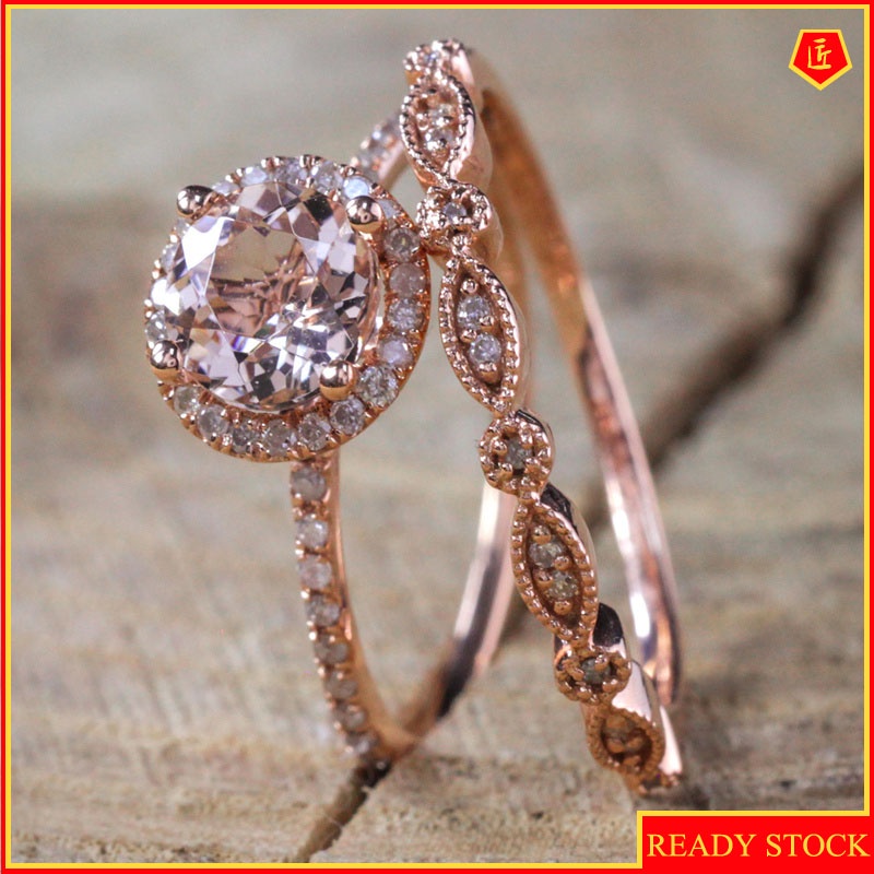 [Ready Stock]18 Rose Gold Ring Set Micro Inlaid Moissanite