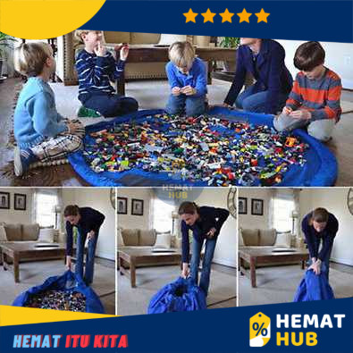 Playmat Matras Bermain Praktis Kantong Tempat Mainan Lego Portable 150 cm Rapih Anti Berantakan