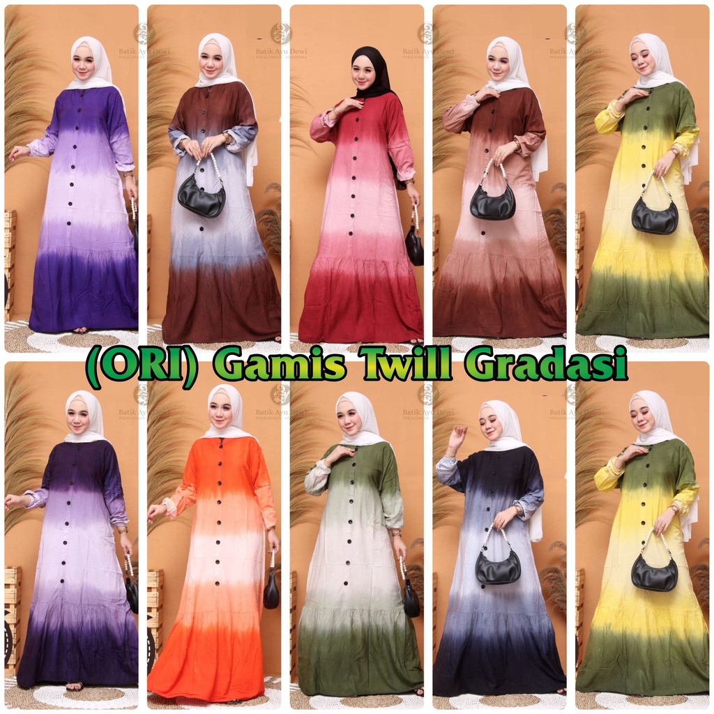 GAMIS TWILL MOTIF GRADASI ORIGINAL BATIK AYU DEWI |GAMIS TWILL GRADASI MURAH || GAMIS SYAR'I || GAMI