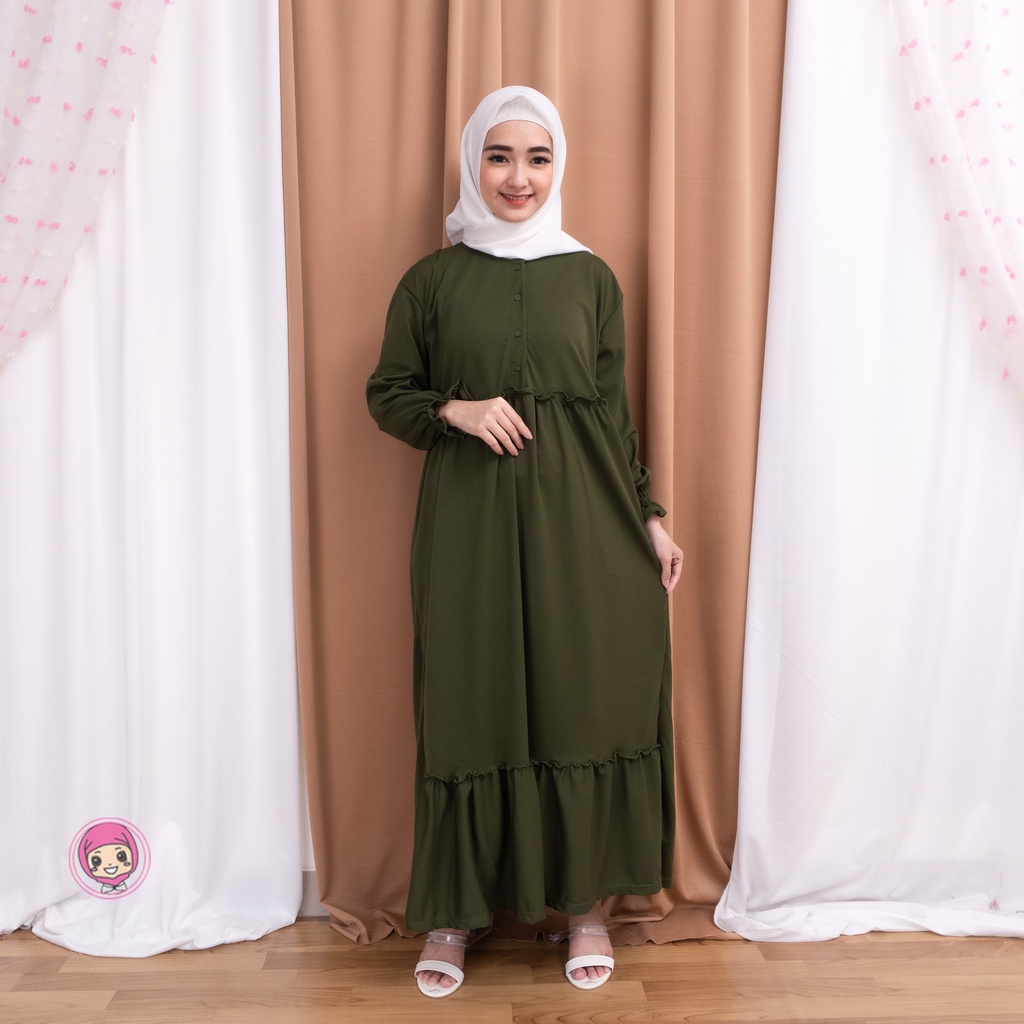 GAMIS CHIKA REMPEL DAILY BUSUI DRESS MUSLIM PREMIUM | MAXI DRESS WANITA BUSUI FASHION MUSLIM WANITA-ARMY