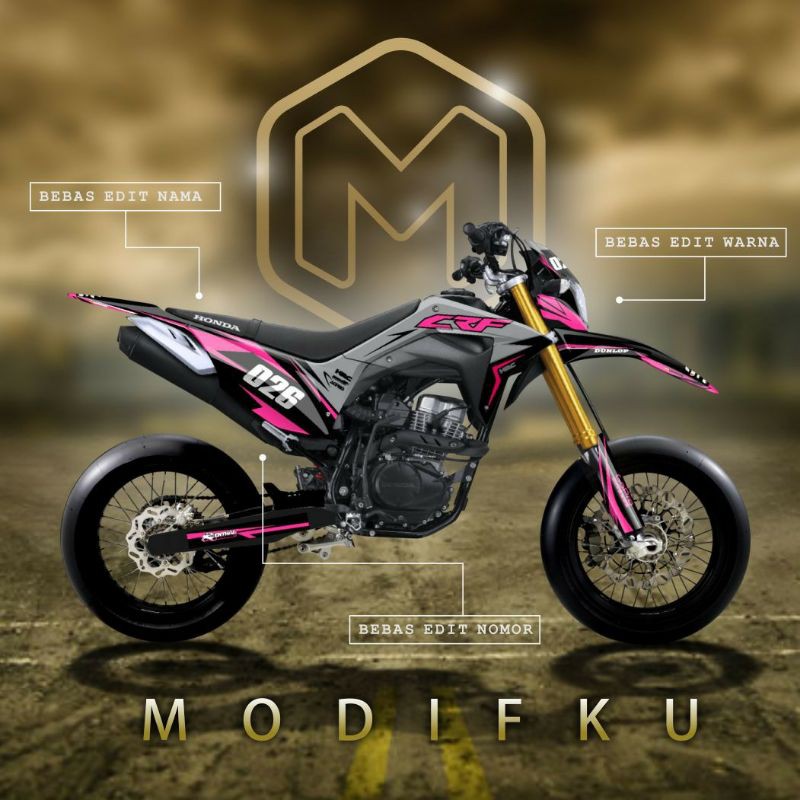 Sticker Decal CRF Variasi Full Body Pink grey supermoto kode 105