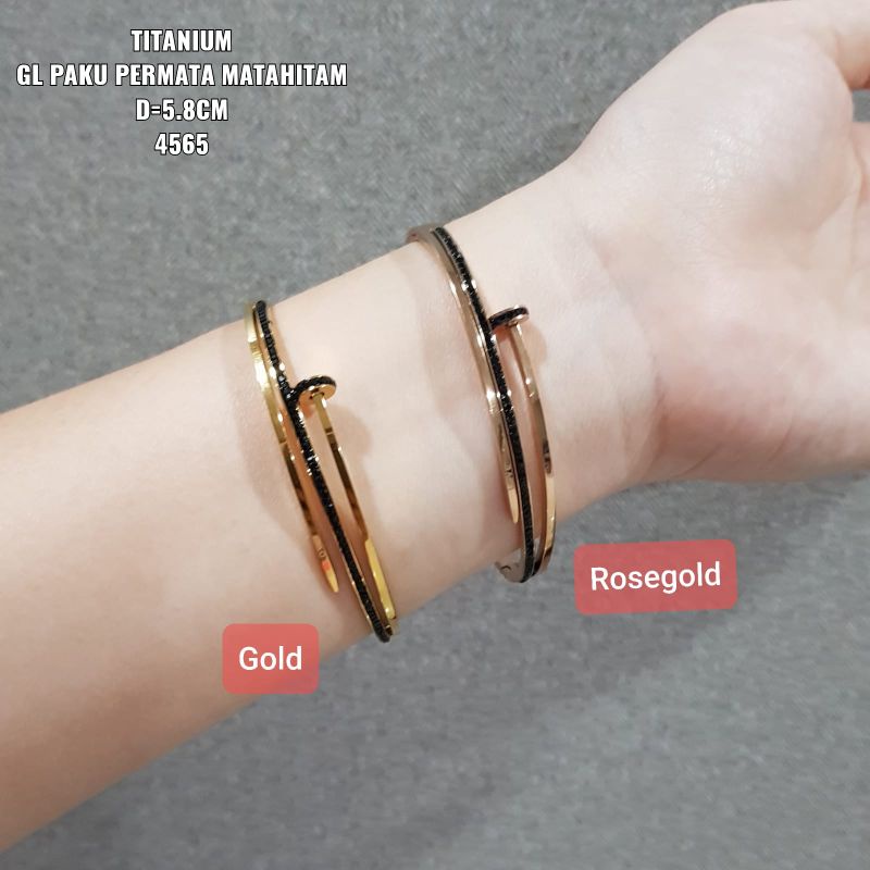 Gelang Titanium Paku permata hitam