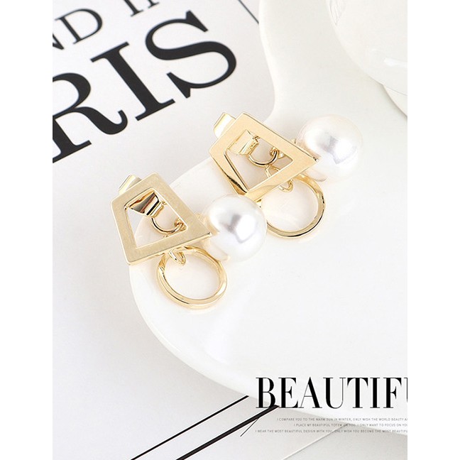 LRC Anting tusuk Fashion plated Pearl Geometric Trapezoid Earrings Y63293