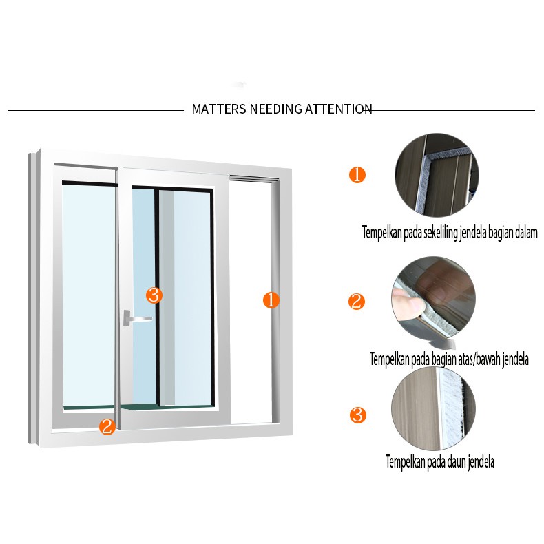 Penutup Celah Pintu dan Jendela Bulu Halus Mohar Moher Seal Door Seal Peredam Perekat 3M