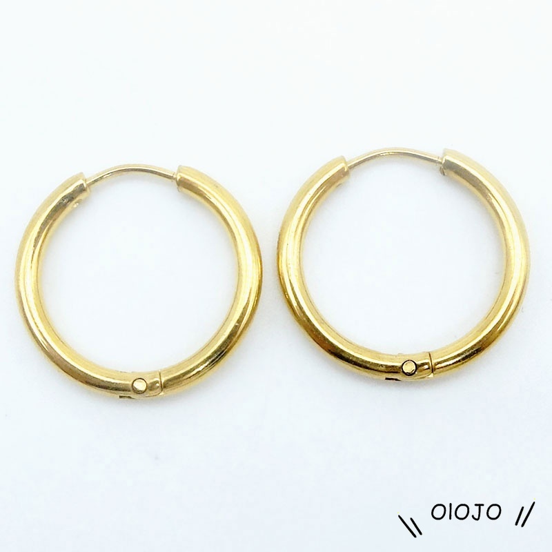 1 Pair Dasar Anting Hoop Kecil Sederhana Tabung berlapis Emas Anting Lingkaran Stud - ol