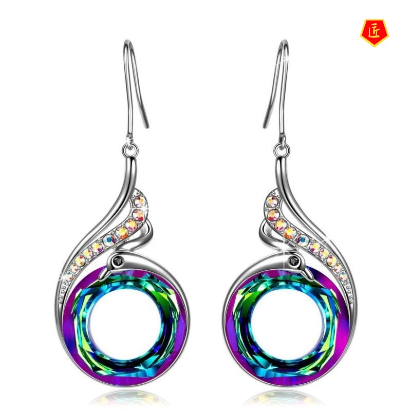 [Ready Stock]Colorful Crystal Phoenix Earrings Creative Personality