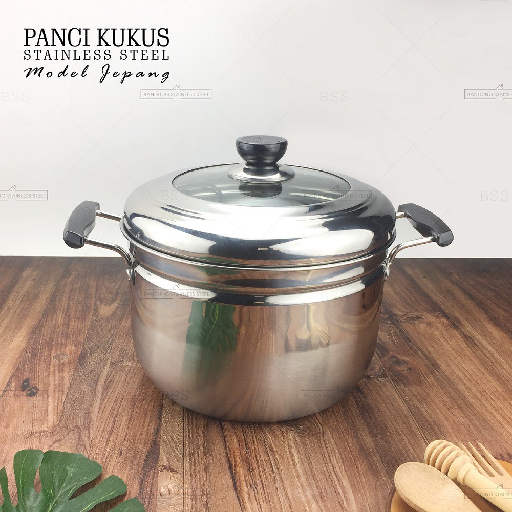 Panci Steamer Kukus 24cm 26cm 28cm Model Jepang Tinggi Tebal Stainless Steel