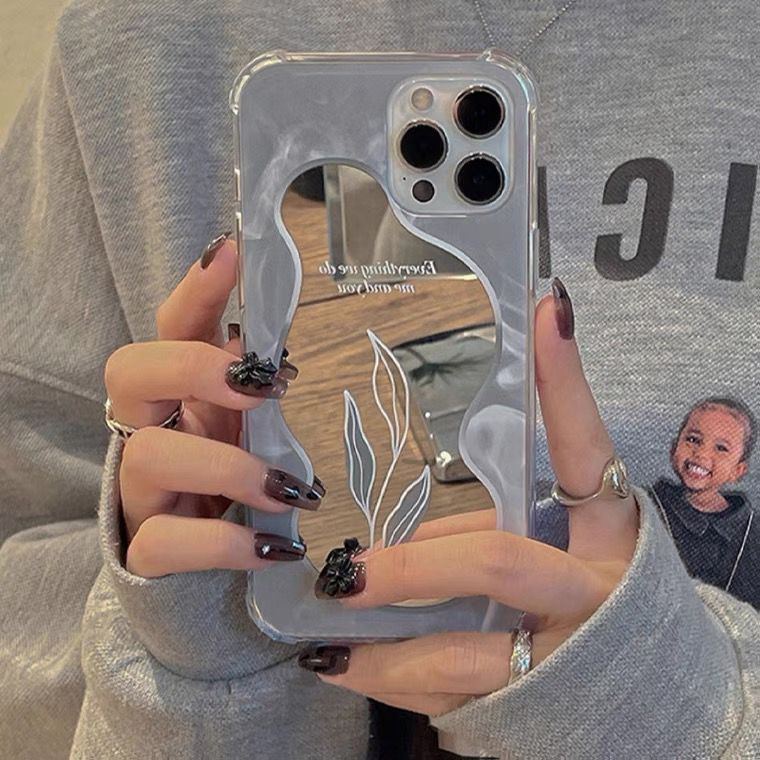 [TPC] Mirror Phone Case Gray Flower IPHONE 6 6S 7 8 PLUS X XS MAX XR 11 12 13 14 15 PLUS PRO MAX Casing Cermin HP IP027