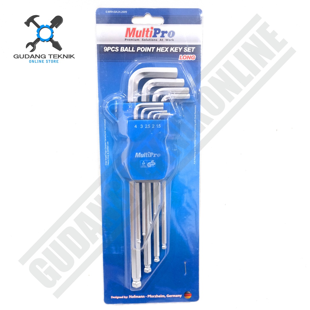 Kunci L Set Panjang 9pcs Segi 6 MULTIPRO WRH.BA.24.2009 / Ball Point Hex Key Set Kunci L Segi Enam