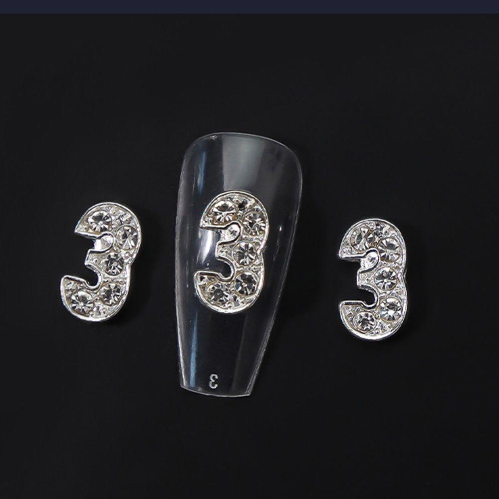 AUGUSTINA Agustina 0-9 Angka Pesona Kuku Fashion Shiny Glitter Warna Perak Perhiasan 3D Manicure Aksesoris