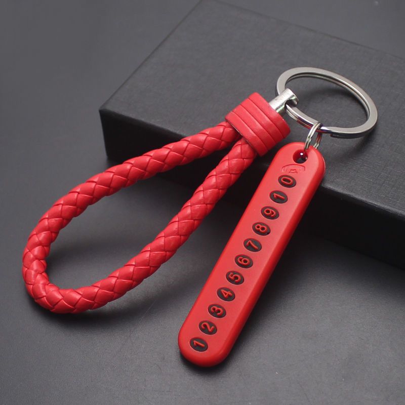 Baru DIY Anti Hilang Plat Nomor Telepon Gantungan Kunci Liontin Keyring Gantungan Kunci Mobil Anyaman Kabel Kulit Gantungan Kunci Mobil Gantungan Kunci Dengan Nomor Telepon