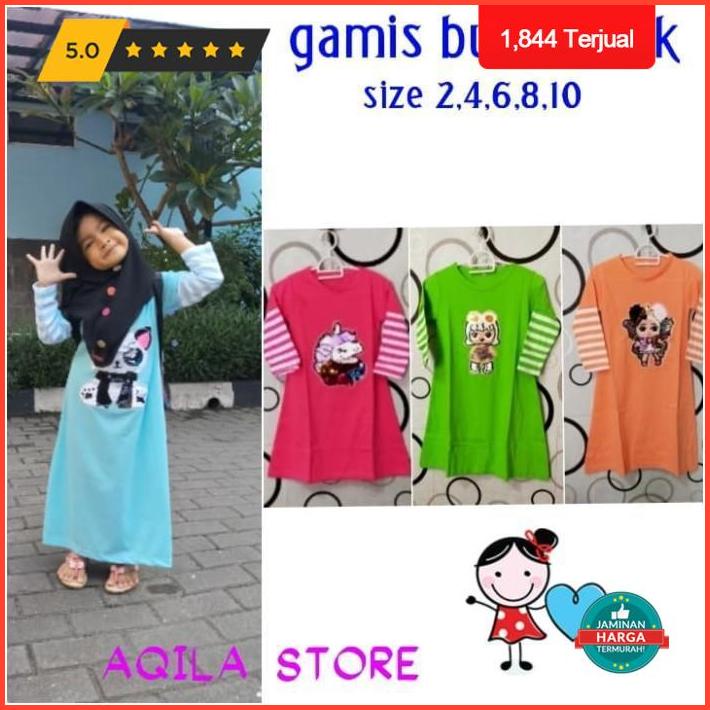 Gamis Bubu Anak/Gamis Kaos Anak/Baju Muslim Anak Perempuan 4-8 Tahun - Size 2, Pilih Warna