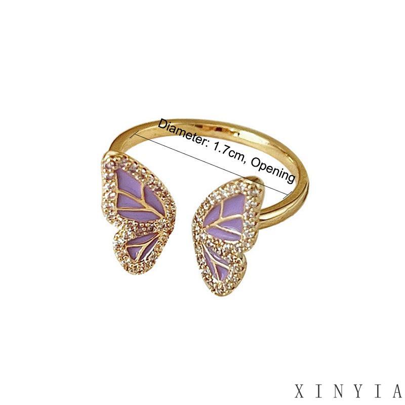 【Bayar di tempat】Niche Cincin Unik Mutiara kelas atas-Won Butterfly Cincin Desain Kupu-Kupu Aksen Mutiara Untuk Wanita