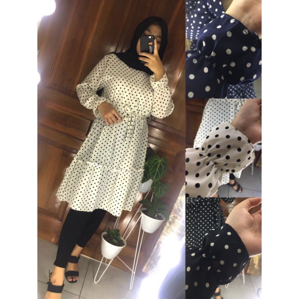 Tunik Polkadot MONALISA/Pakai Wanita Muslim Terbaru-1