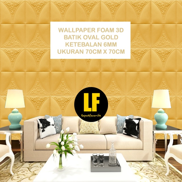AA Wallpaper Stiker Foam Motif Batik Oval Gold 3D Bata Premium Wallpaper Sticker