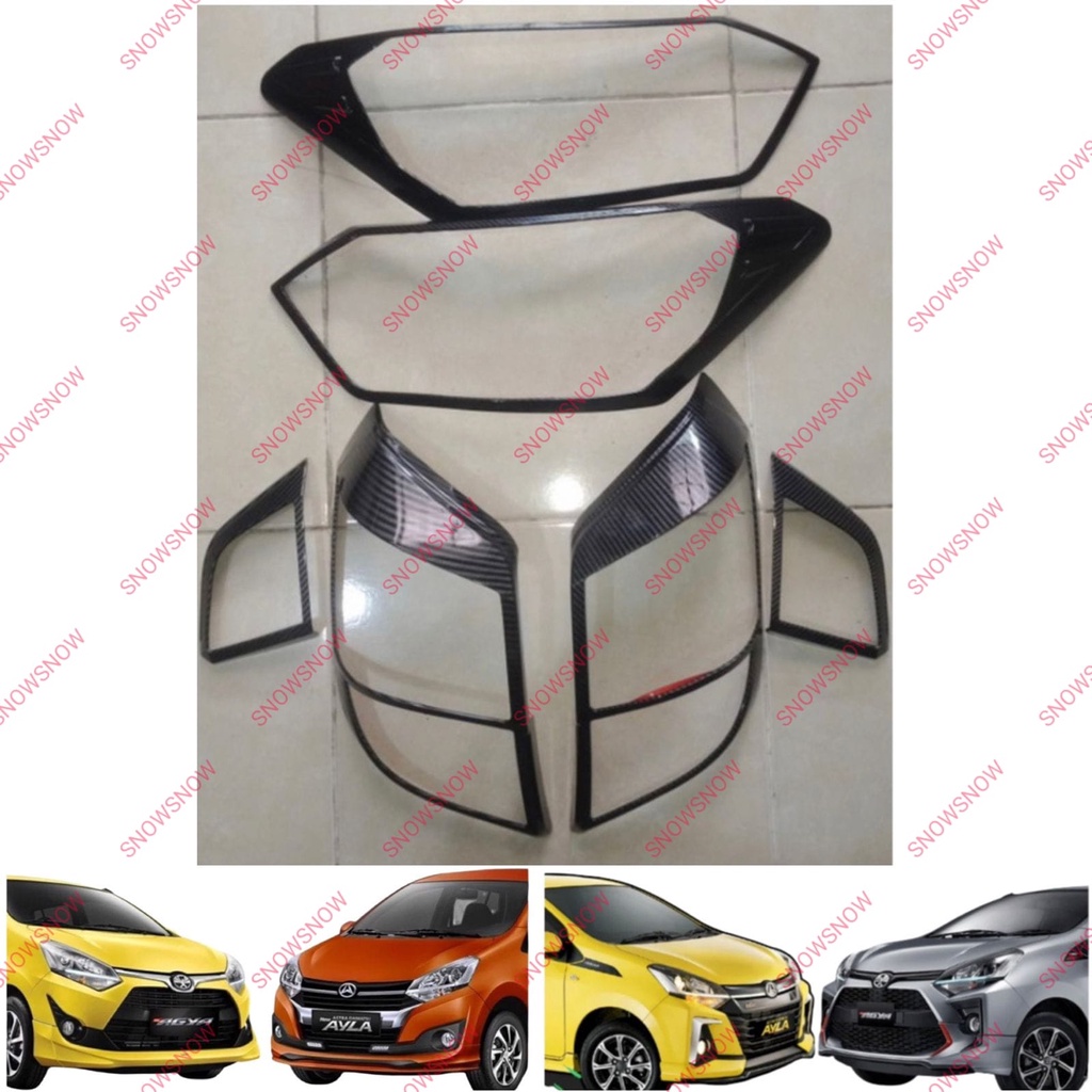 Paket Garnish Lampu Depan Belakang Agya Ayla 2017 2020 2022 Up Carbon Glossy