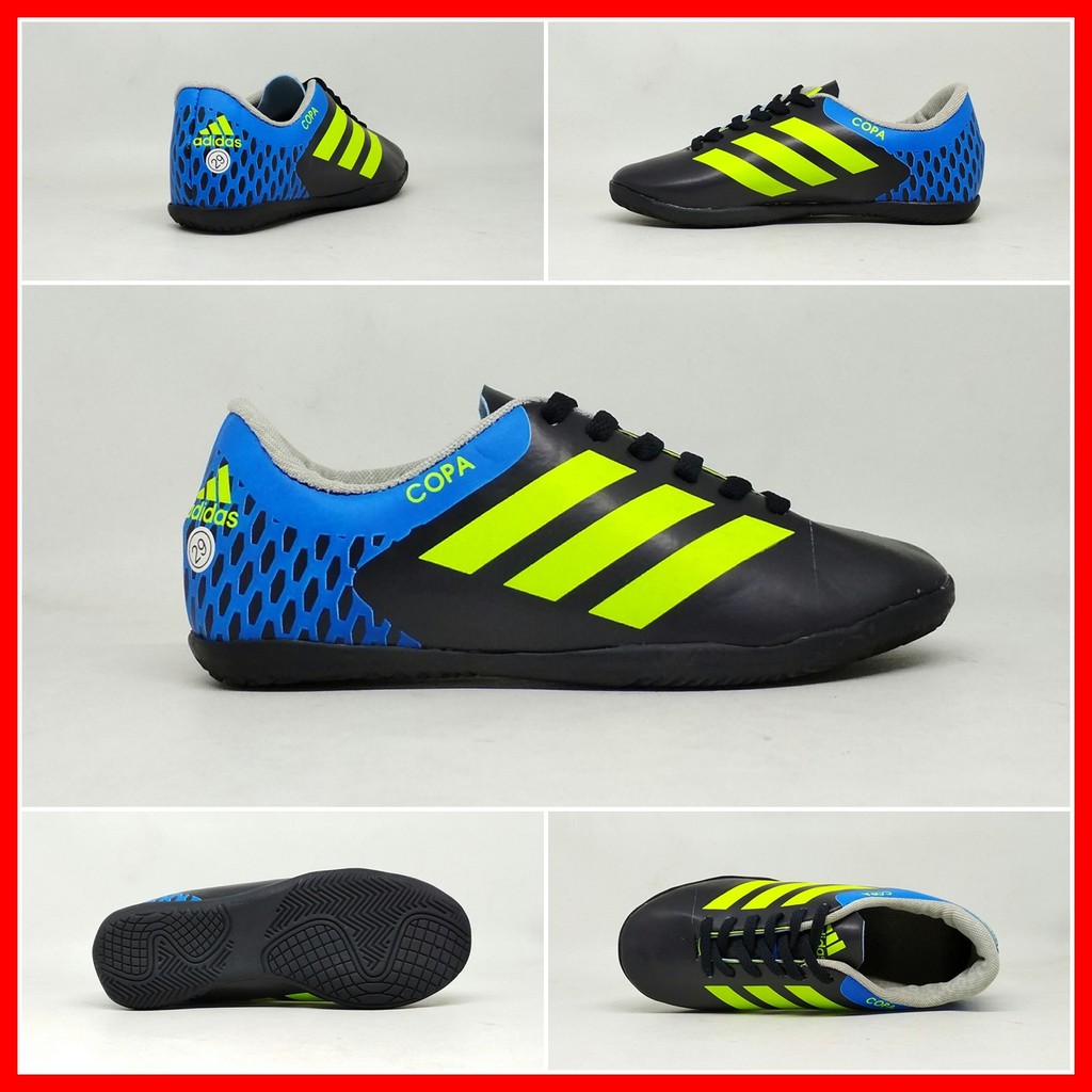 Sepatu Futsal Anak Adidas Copa Hitam Biru List Hijau Baby