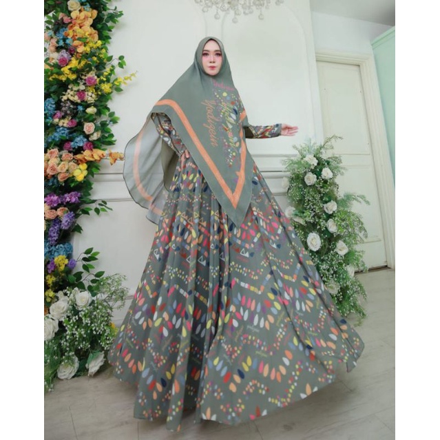 Yodizein Syari - Qamara Dress set Khimar full printing