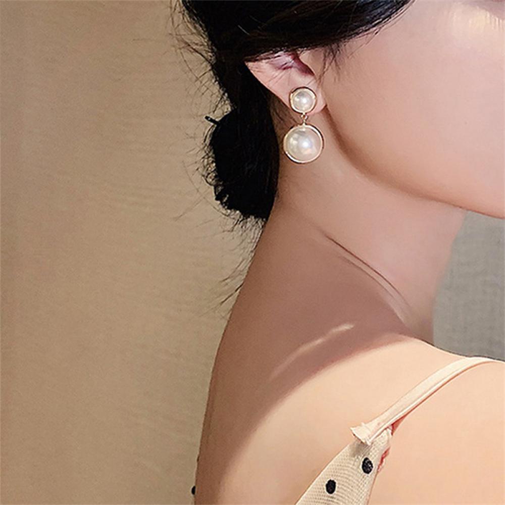 Timekey Anting Tusuk Gantung Hias Mutiara + Zircon Gaya Simple Untuk Wanita M1S8