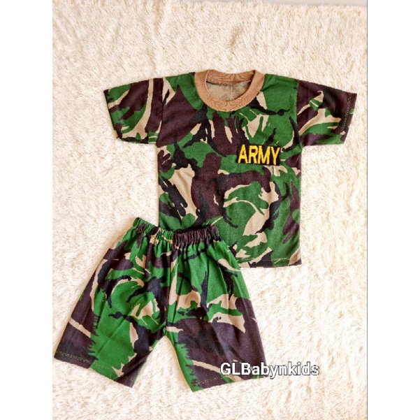 Setelan Pendek Kaos Oblong Anak Cowok Laki laki Motif Army Tentara SNI [Ecer]