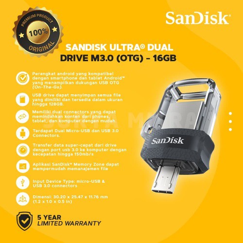 FLASHDISK OTG SANDISK 16GB DUAL DRIVE M3